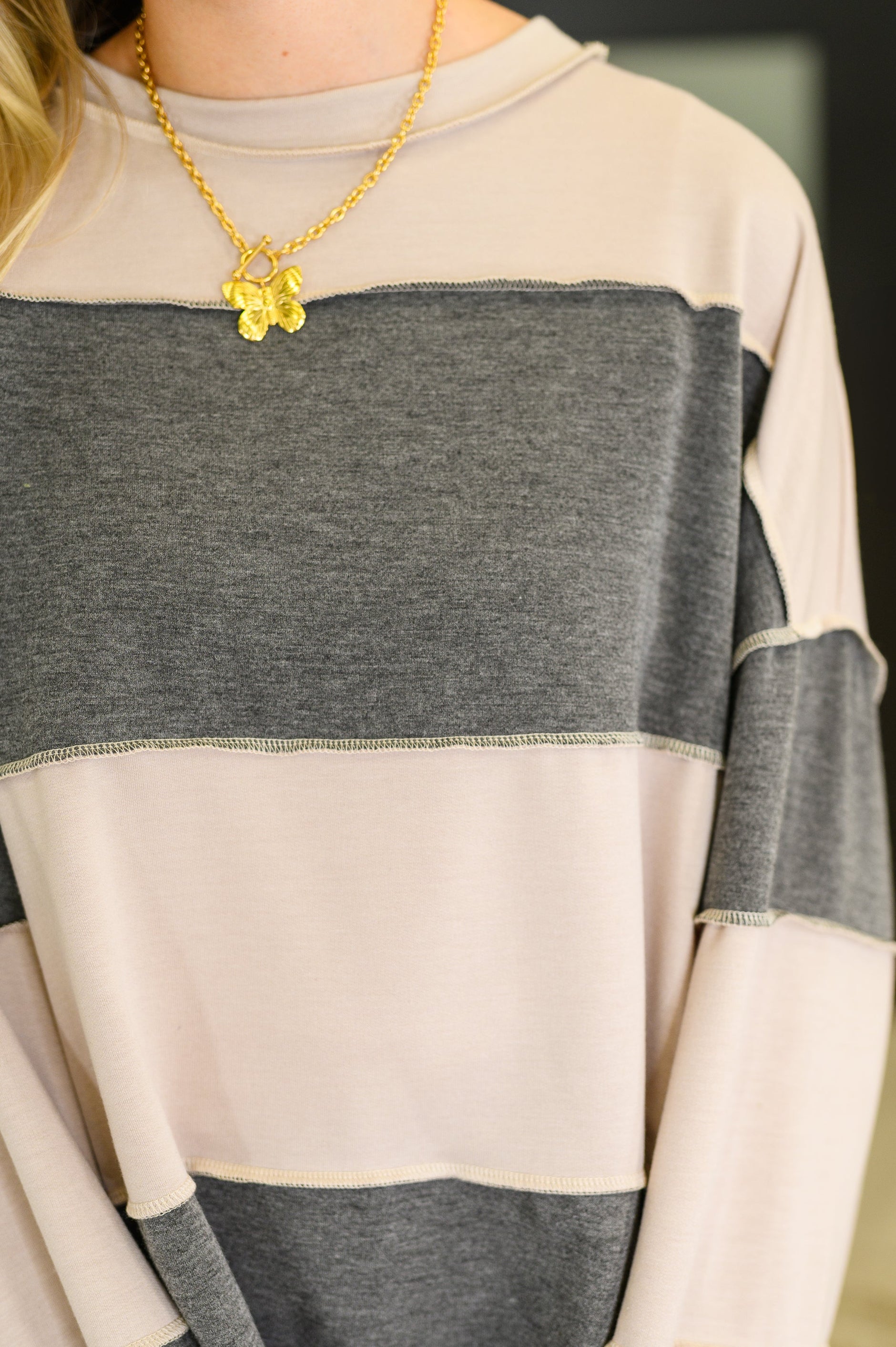 Two-Tone Take Drop Shoulder Top - SwagglyLife Home & Fashion